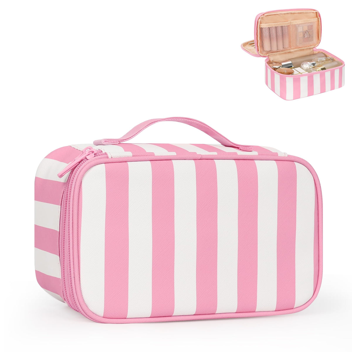 Relavel Travel Makeup Bag, Small Floral Cosmetic Bag with Handle for Trip