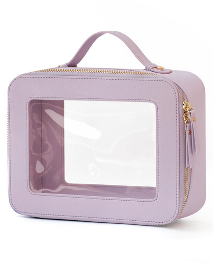 Popvibe Clear Makeup Case White Toiletry Bag Travel Large Clear Cosmetic Bag with Zipper, Big Make Up Bag Organizer Women Traveling TSA Approved Transparent Bag Car for Essentials