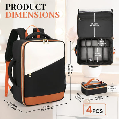 Makeup Backpack, Extra Large Makeup Case Bag with 4 Pouches, Professional Cosmetic Storage Organizer Bag with Adjustable Divider & Brush Slots, Travel Makeup Artist Kit Set Bag for Makeup Artists