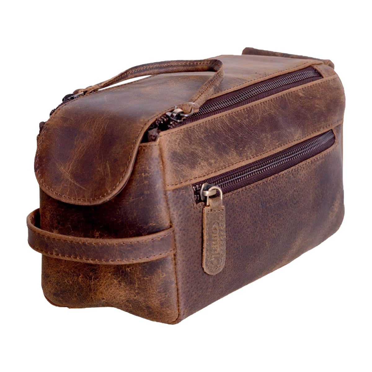 KomalC Buffalo Leather Toiletry Bag for Men & Women, Travel Pouch
