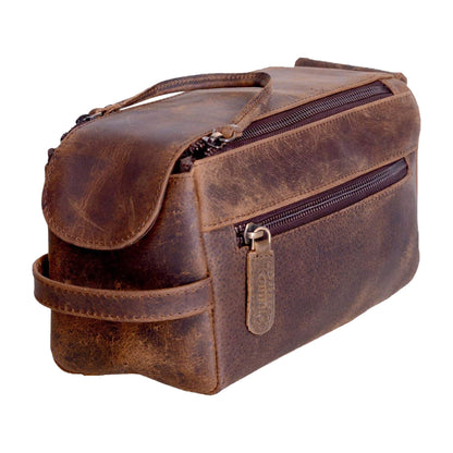KomalC Buffalo Leather Toiletry Bag for Men & Women, Travel Pouch