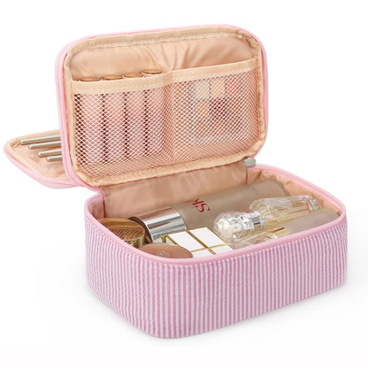 Relavel Travel Makeup Bag, Small Floral Cosmetic Bag with Handle for Trip