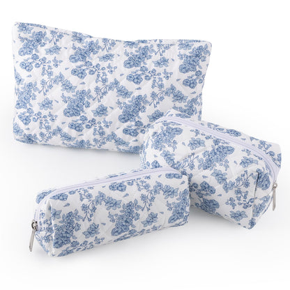 3 Pack Quilted Makeup Bag Floral Toiletry Bag for Traveling Women Girls