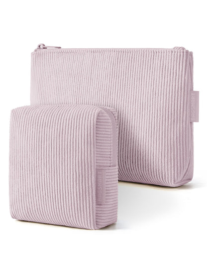BAGSMART Small Corduroy Makeup Bag, Cosmetic Pouch for Women with Pocket