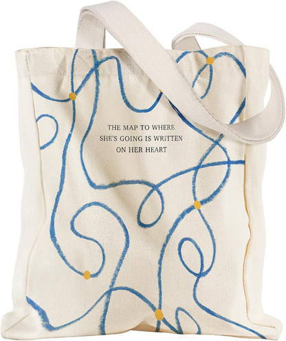 Miss Adola Aesthetic Heavy Canvas Tote Bag with Pocket for Women, Cloth Gusseted Totes Bag with Pattern for Shopping