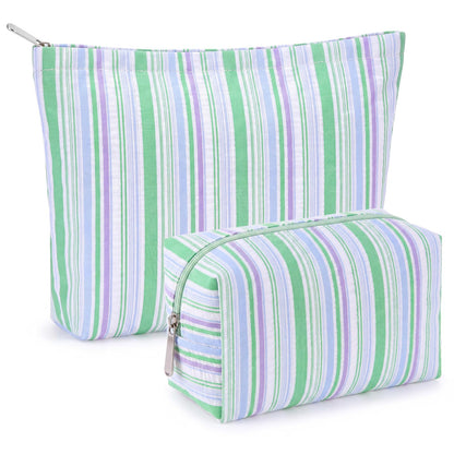 Huhumy 2 Pcs Makeup Bag Set for Women, Khaki, Thin Stripe