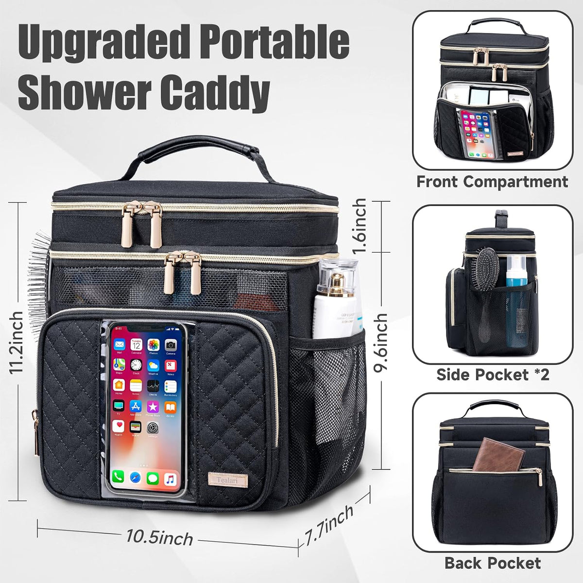 Tealari Large Toiletry Bag for Women Men,Bathroom Bag,Water Resistant Shower Bag,Makeup Bag,Portable Shower Caddy for College Dorm,Hanging Travel Toiletry Bag with Transparent Waterproof Phone Pocket