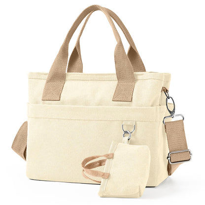 Small Canvas Tote Bag with Multi Pockets, Crossbody Shoulder Bag with Compartments and Zipper, Lightweight Adjustable