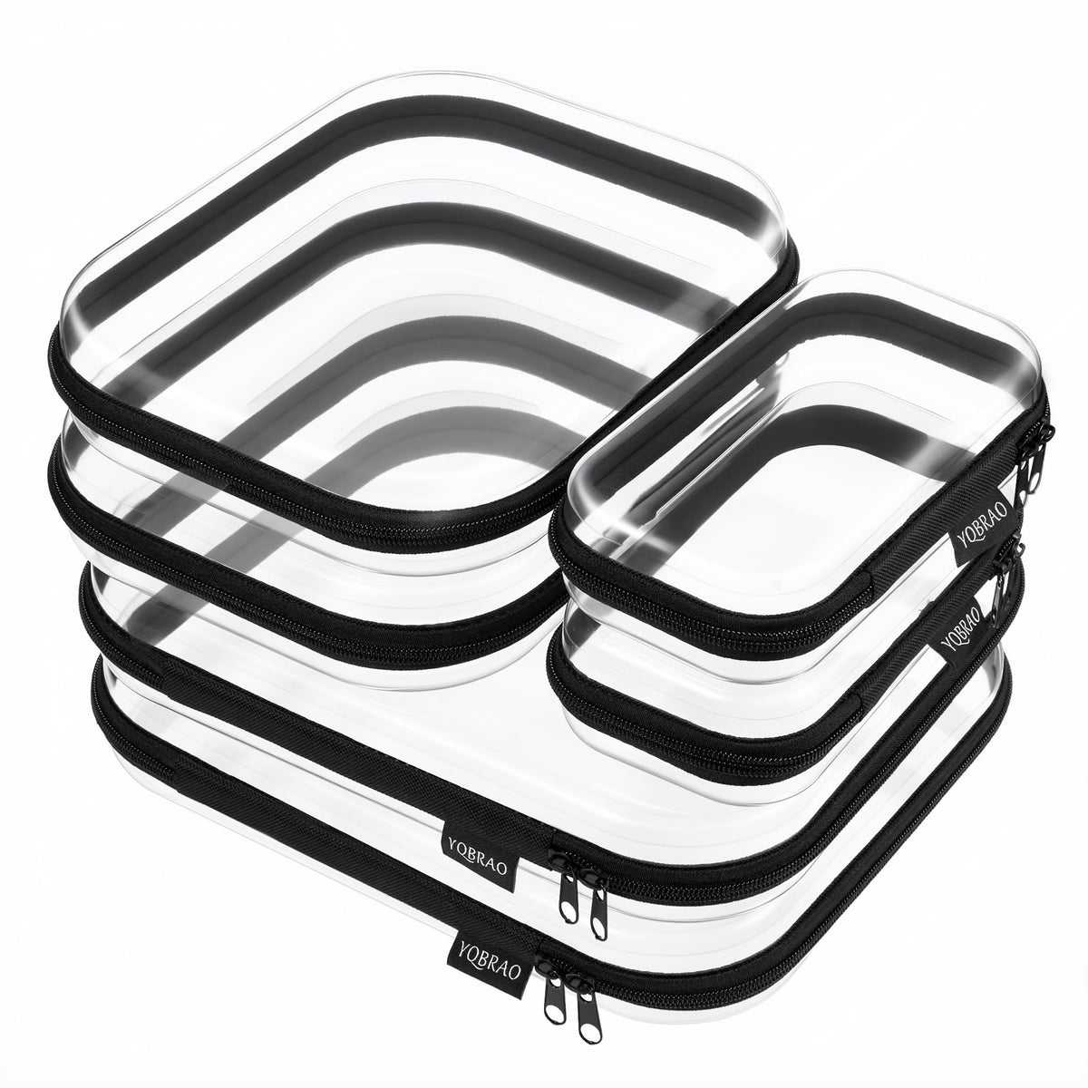 YQBRAO Clear Hard Shell Zipper Cases, 3 Large Travel Organizers, White