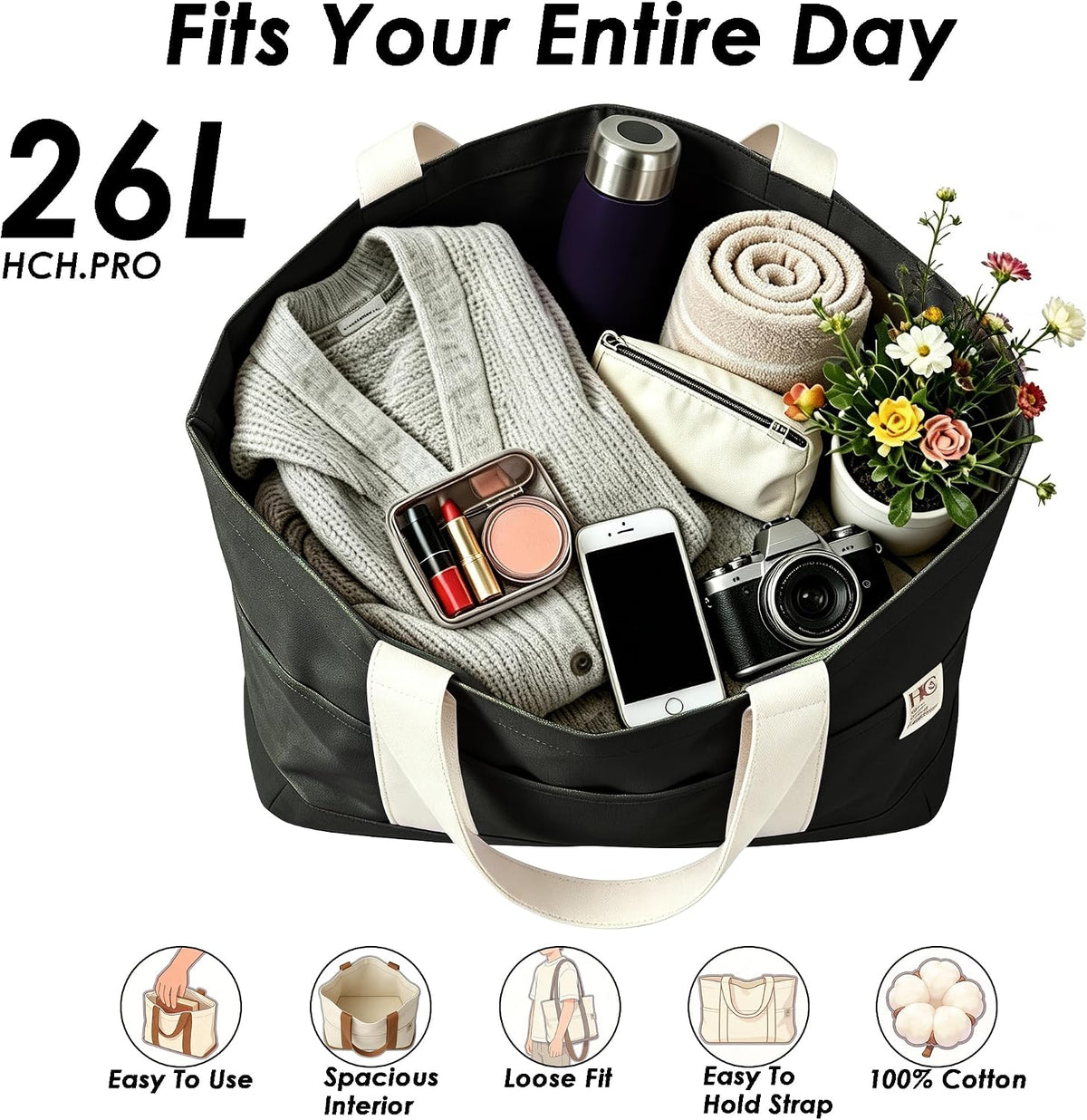Large Reusable Grocery Bags with Pockets, Heavy Duty Canvas Tote.