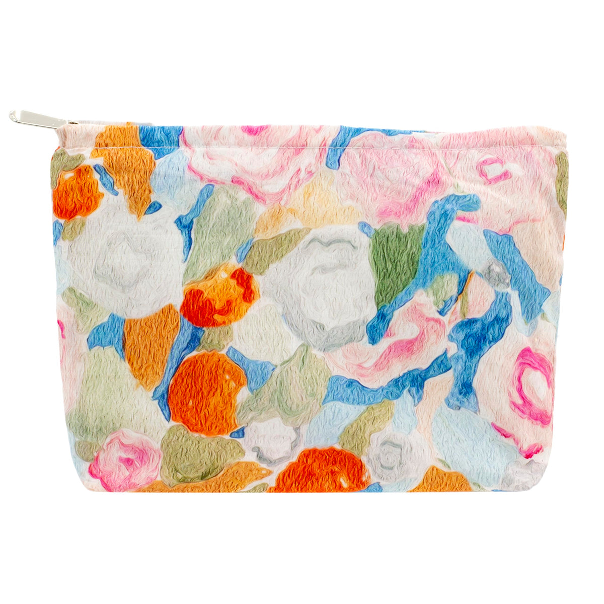 Flat Makeup Bag for Women,Zipper Cosmetic Pouch for Purse,Strawberry Beige