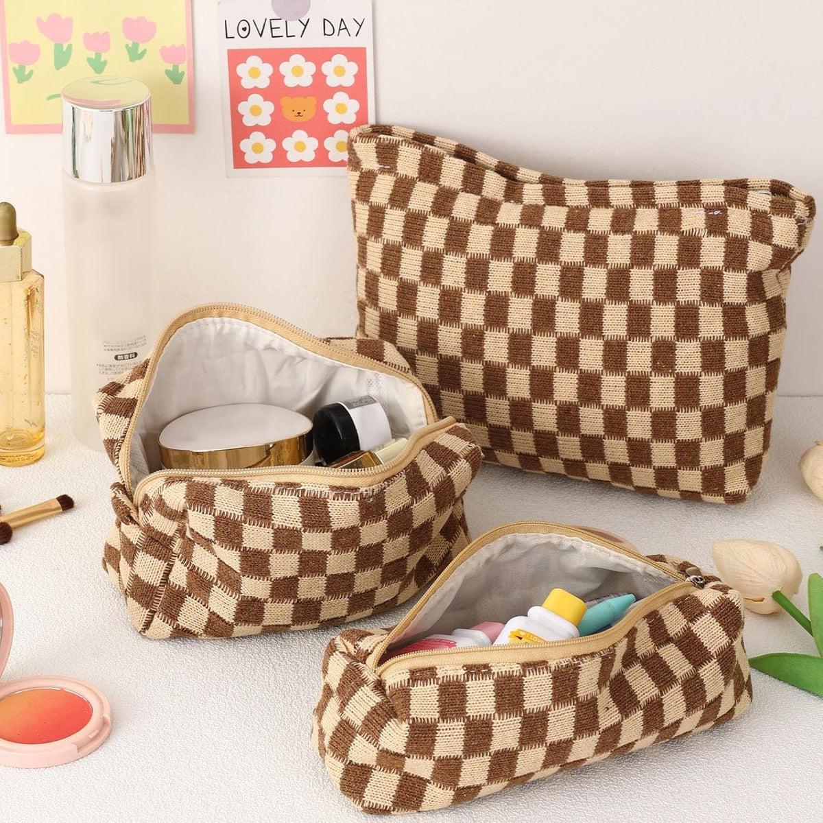 LYDZTION Makeup Bag Cosmetic Bag for Women,1Pcs Large Capacity Makeup Bags and 1Pcs Pencil Case Makeup Brushes Storage Bag Travel Toiletry Bag Organizer