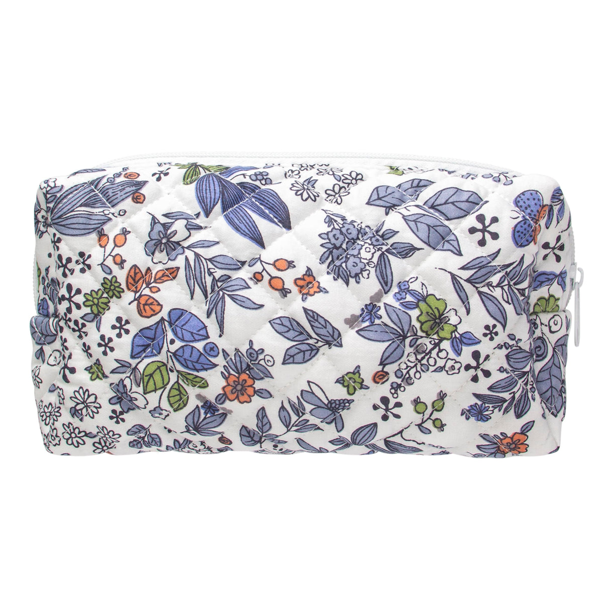PAZIMIIK Small Quilted Makeup Bag,Zipper Cosmetic Pouch,Grey Floral