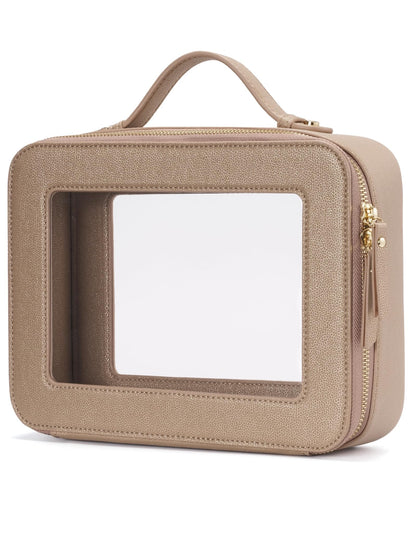 Popvibe Clear Makeup Case White Toiletry Bag Travel Large Clear Cosmetic Bag with Zipper, Big Make Up Bag Organizer Women Traveling TSA Approved Transparent Bag Car for Essentials