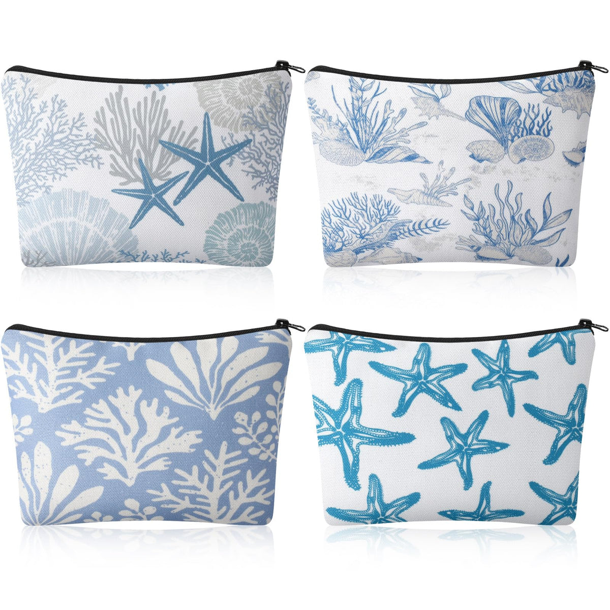 4 Pcs Coastal Cosmetic Bag Beach Ocean Themed Makeup Pouch,Simple