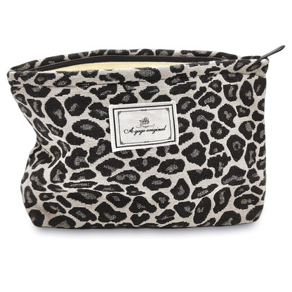 STARDW Leopard Makeup Bag Organizer Cosmetic Bags for Women and Girls,Travel Toiletry Bag Large Capacity Canvas Makeup Zipper Pouch, Purse Organizer Pouches (Brown Leopard)