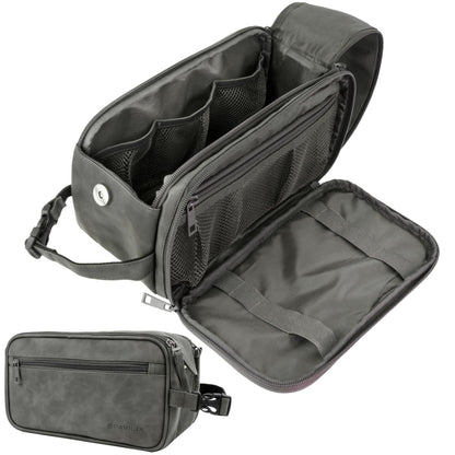 PAVILIA Toiletry Bag for Men, Travel Essentials Shaving Dopp Kit, Mens Travel Bag Toiletries Organizer Case for Grooming, PU Leather Water Resistant Cosmetic Bag Pouch (Dark Brown)