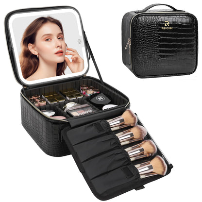 Chomeiu Makeup Bag with LED Mirror, Cosmetic Travel Bag for Women, Black