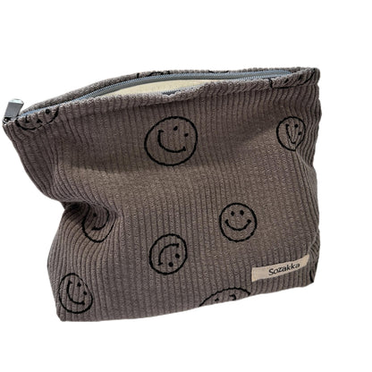 Cosmetic Bags for Women - Corduroy Cosmetic Bag Aesthetic Women Handbags Purses Smile Dots Makeup Organizer Storage Makeup Bag Girls Case Bags (A-Beige)