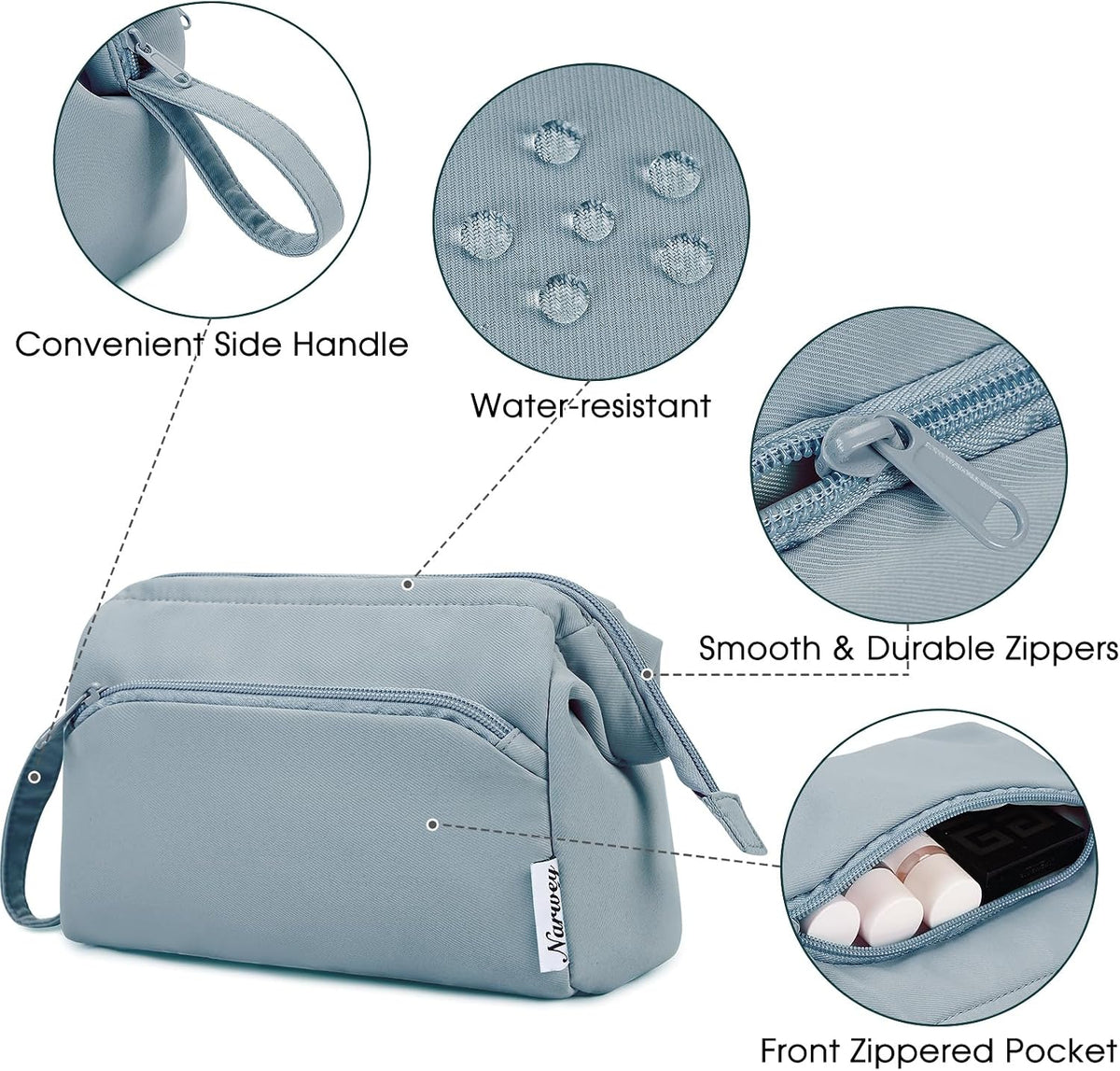Narwey Travel Makeup Bag Toiletry Bag, Wide Open Cosmetic Bag for Women