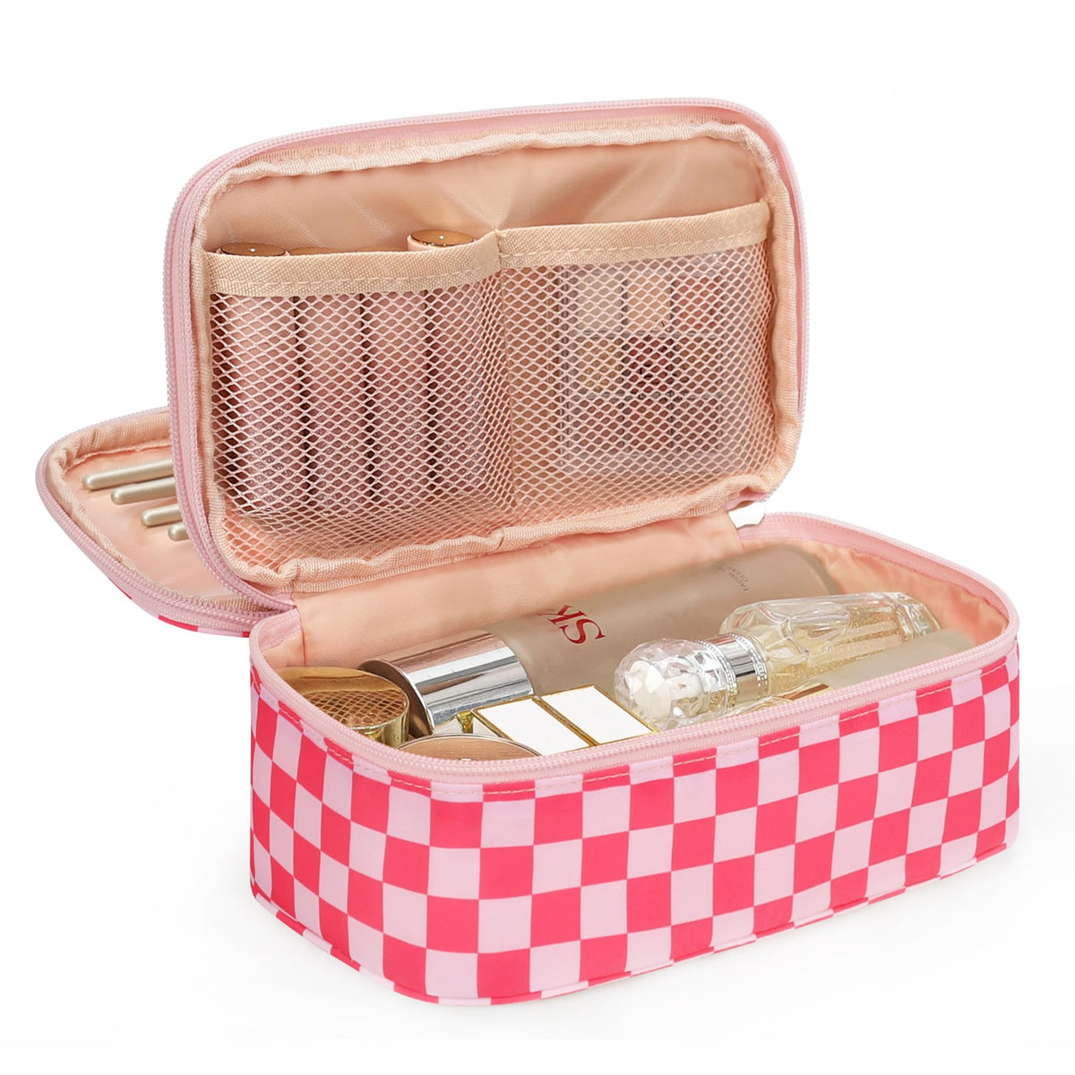 Relavel Travel Makeup Bag, Small Floral Cosmetic Bag with Handle for Trip