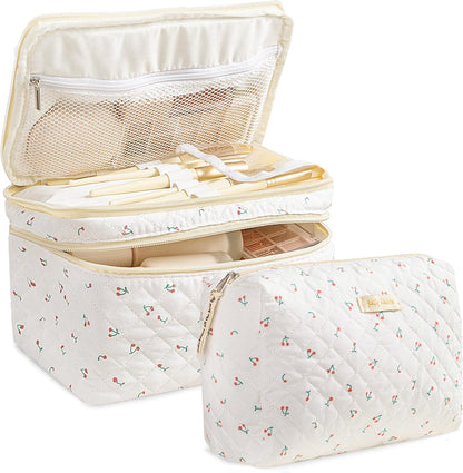 HBselect 2Pcs Travel Makeup Bag Large Quilted Cosmetic Bag Make up Bag