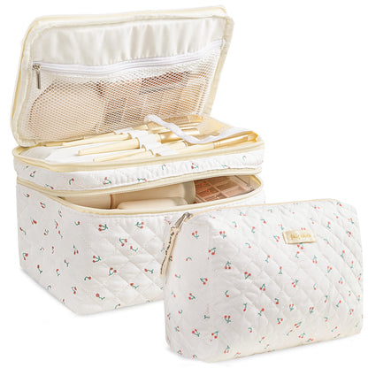 HBselect 2Pcs Travel Makeup Bag Large Quilted Cosmetic Bag Make up Bag