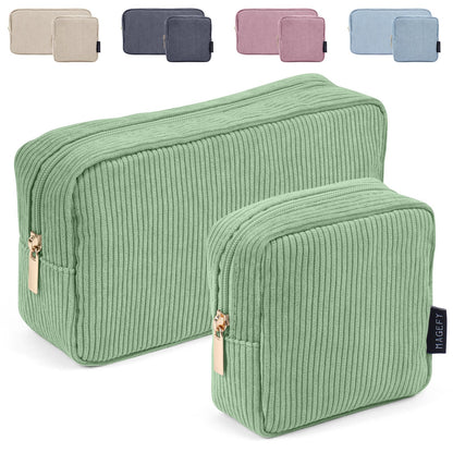 MAGEFY Small Makeup Bag for Purse Mini Cosmetics Bag Corduroy Cute Cosmetic Pouch for Women with Slip-in Pockets