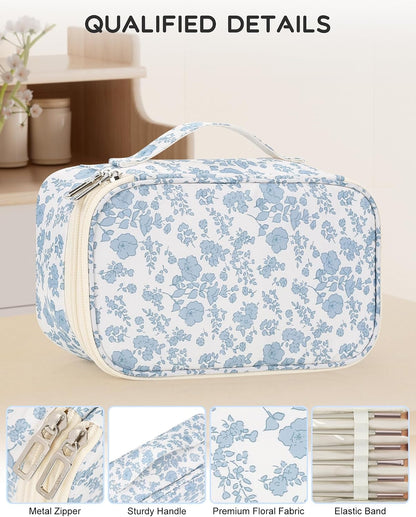 Relavel Travel Makeup Bag, Small Floral Cosmetic Bag with Handle for Trip