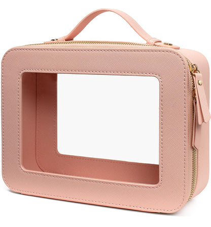 LETGO Clear Makeup Bags, TSA Approved Toiletry Bag with Zipper,Transaparent Beach Makeup Organizer Bag for Beach Travel Essentials,Clear Cosmetic Bags for Women Men(O-Beige)