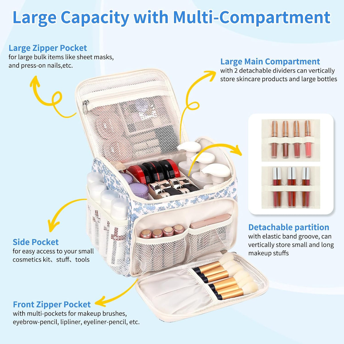 Makeup Bag for Women, Travel Makeup Case Organizer, Large Cosmetic Storage