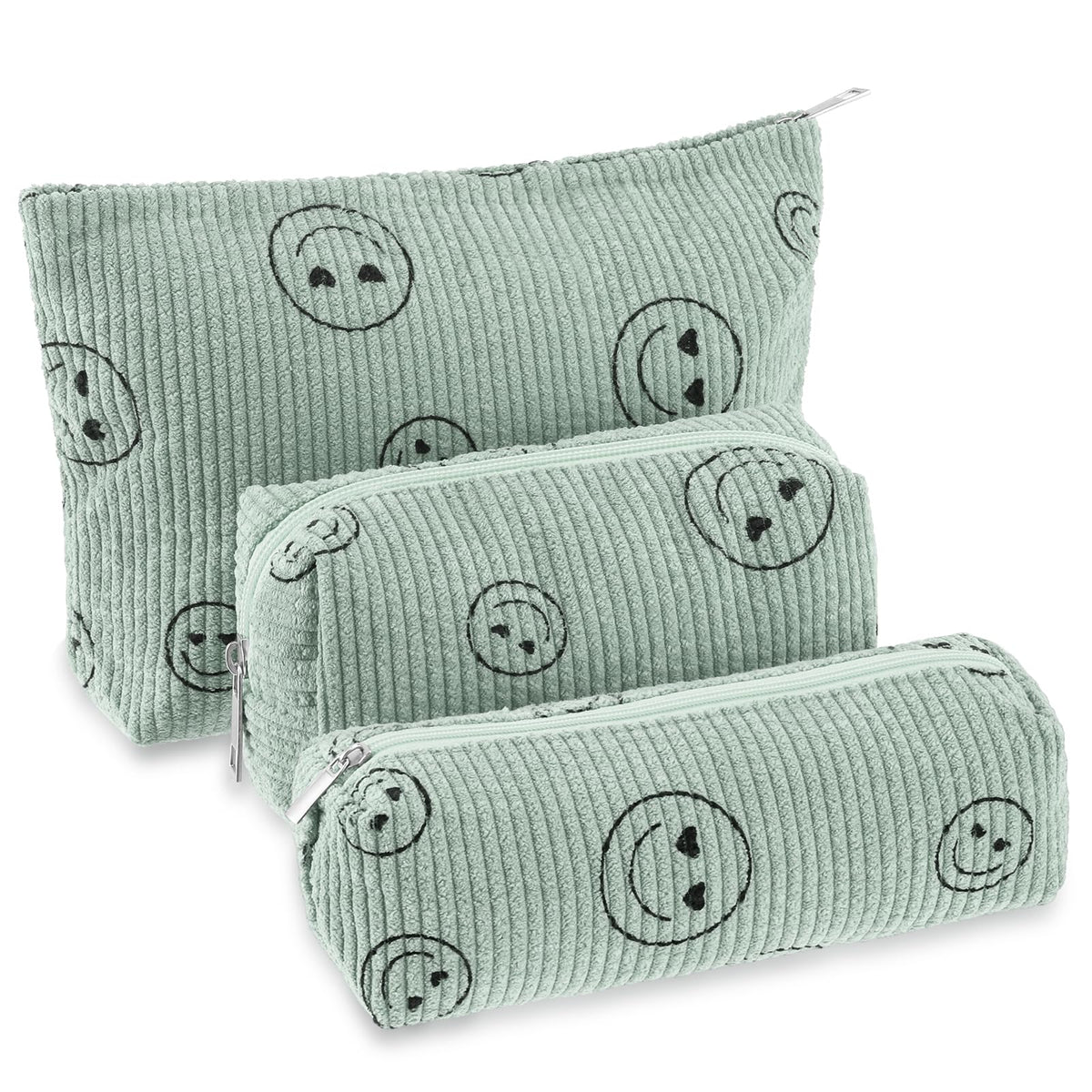 Huhumy 3 Pcs Corduroy Makeup Bag Set for Women, Pink, Solid Style