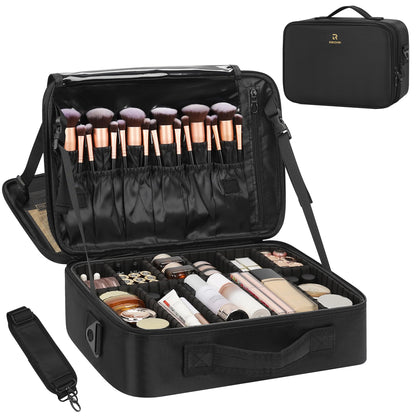 Relavel Makeup Bag Travel Train Case Cosmetic Organizer with Divider, Black