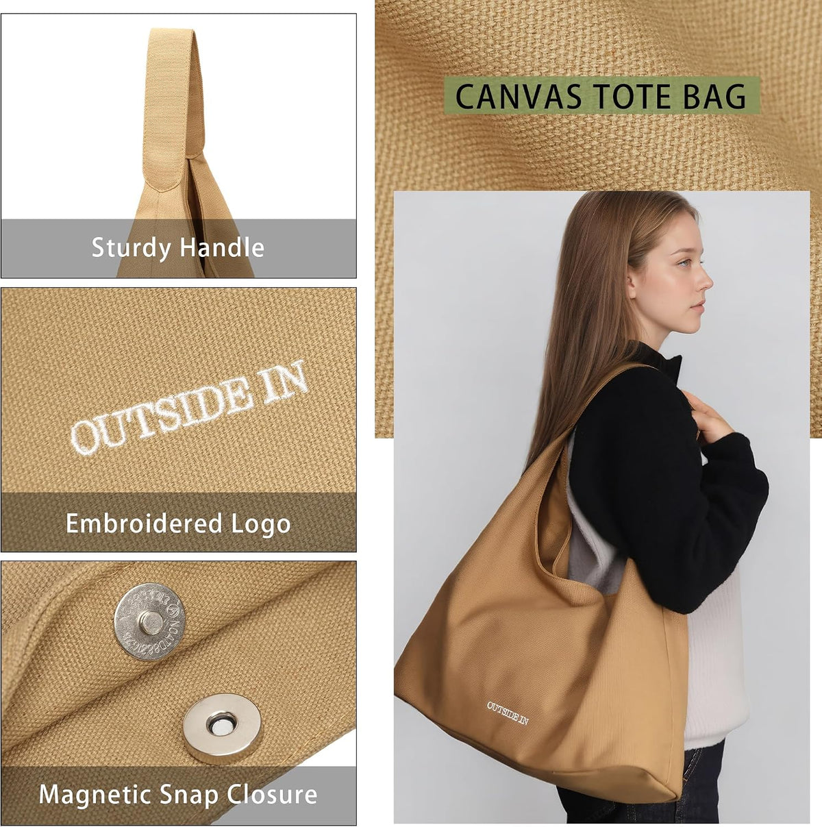 Canvas Tote Bag For Women Large Everything Bag with Pockets and Laptop Sleeve Utility Work Tote