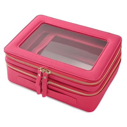 Aveniee Clear Makeup Bag Organizer, Travel Toiletry Bag Cosmetic Case for Women, Make Up Skincare Pouch Car Organizer Bag with Zippers for Essentials,White,Medium Classic