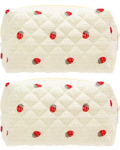 PAZIMIIK Small Quilted Makeup Bag,Zipper Cosmetic Pouch,Grey Floral