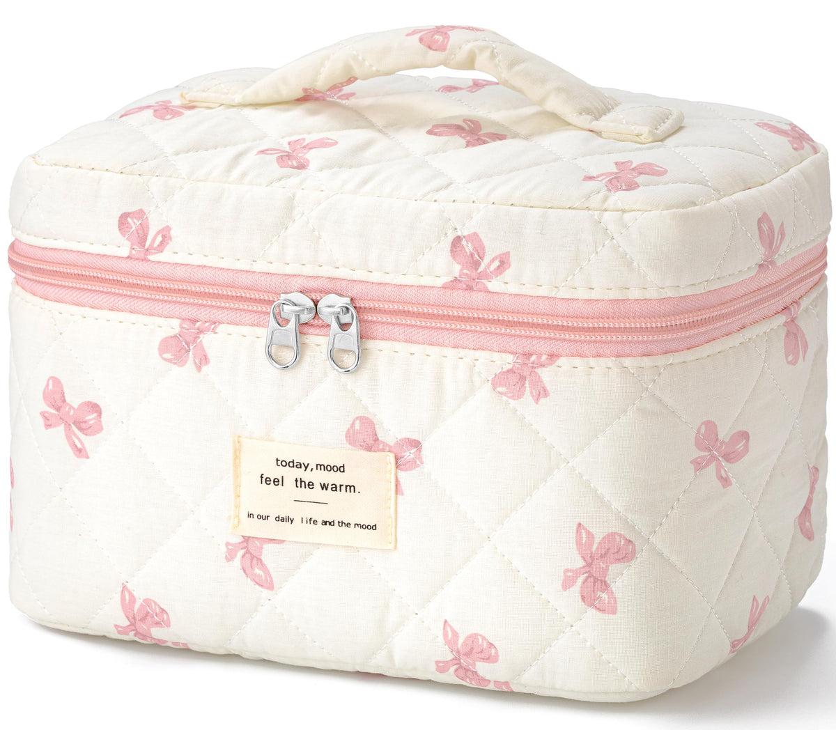HBselect Large Quilted Makeup Bag for Women Cute Cotton Travel Cosmetic Bag