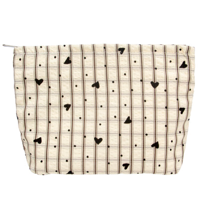 Flat Makeup Bag for Women,Zipper Cosmetic Pouch for Purse,Strawberry Beige