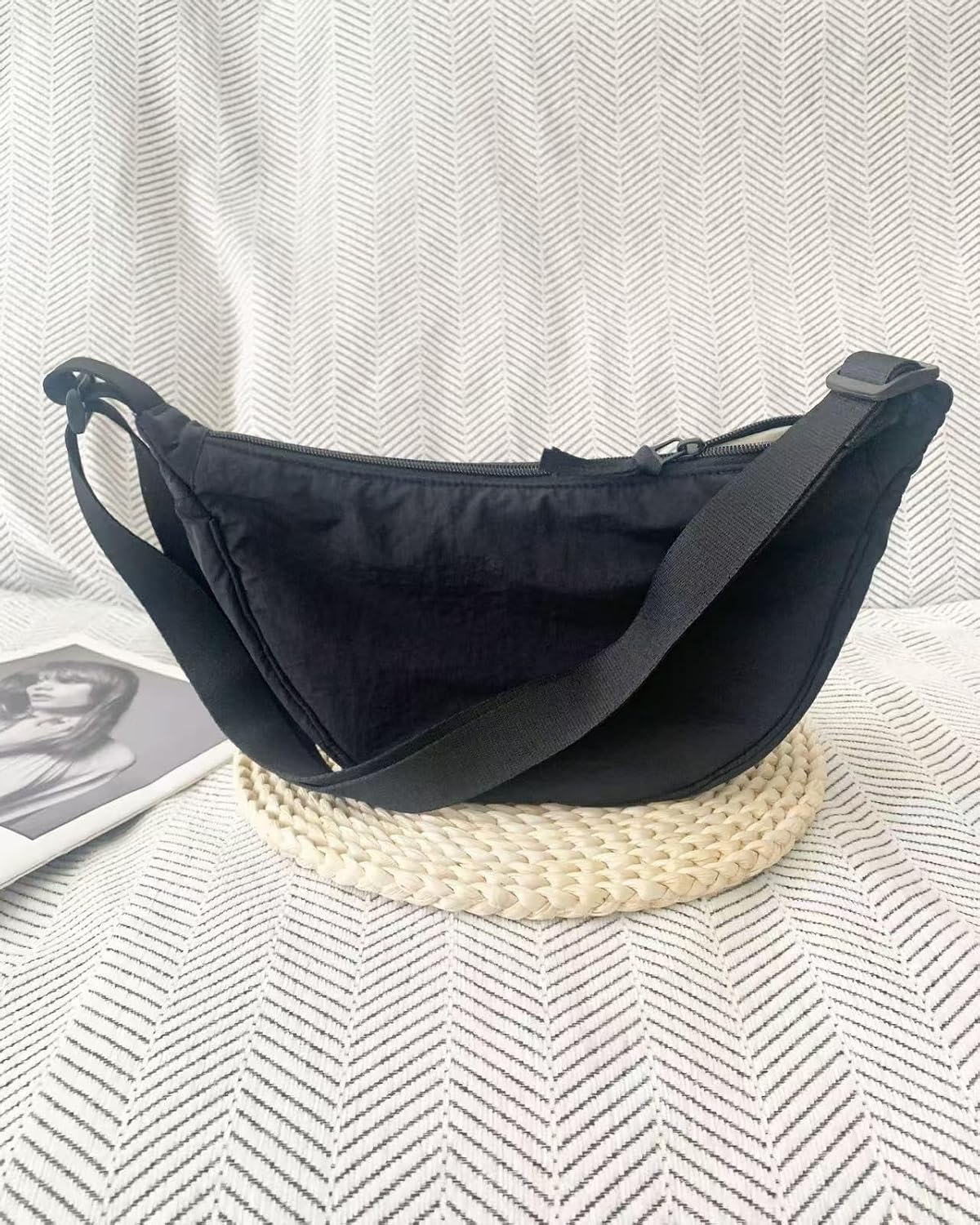 crescent shaped crossbody bag, lightweight work travel shoulder bag, casual sling bag