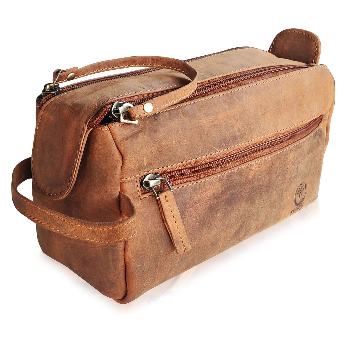 Leather Toiletry Bag for Men - Full Grain Travel Dopp Kit & Shaving Bag