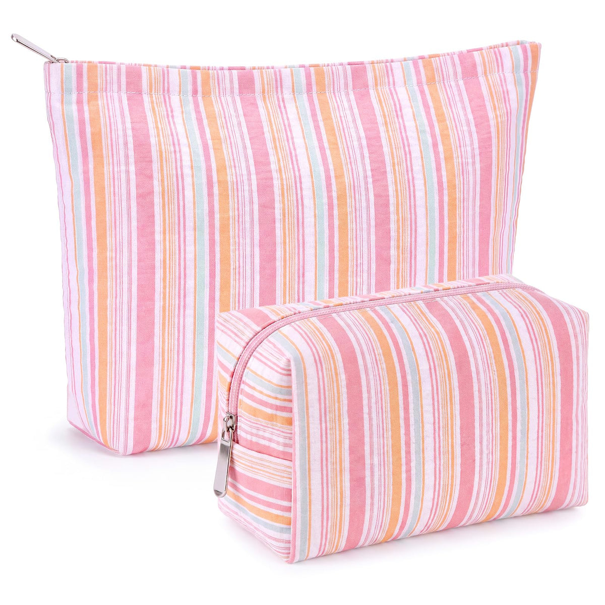 Huhumy 2 Pcs Makeup Bag Set for Women, Khaki, Thin Stripe