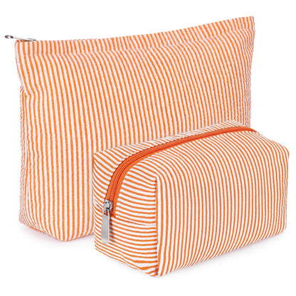 Huhumy 2 Pcs Makeup Bag Set for Women, Khaki, Thin Stripe