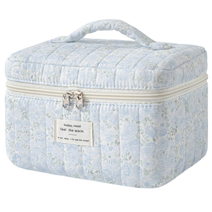 HBselect Large Quilted Makeup Bag for Women Cute Cotton Travel Cosmetic Bag