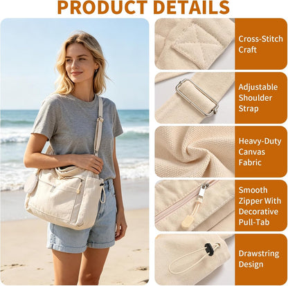 Canvas Hobo Crossbody Tote Bag w/Purse, Messenger Bag for Women Men