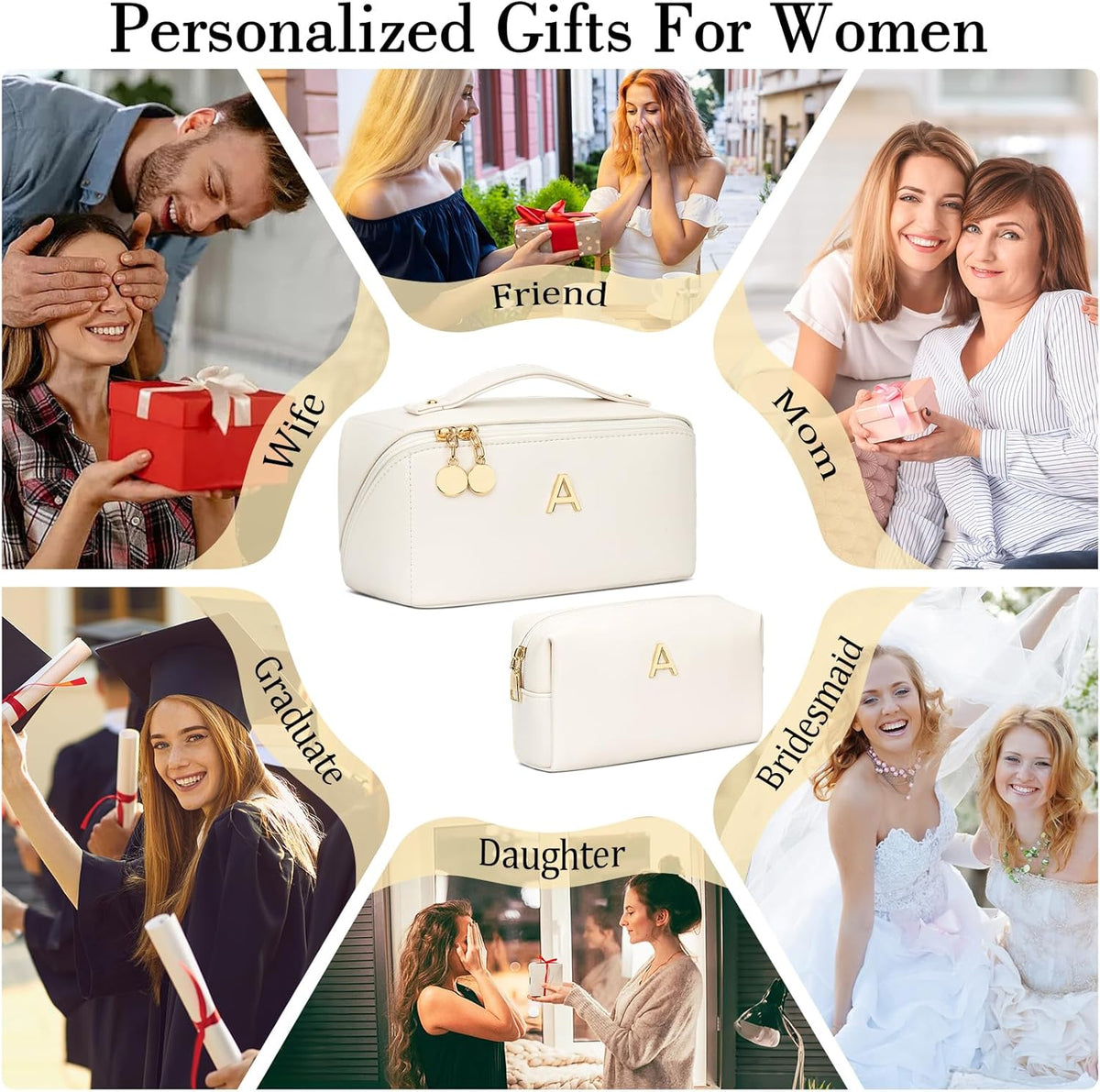 Initial Makeup Bag Personalized Gift for Women Teen Girls