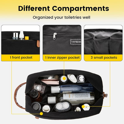 Vorspack Canvas Travel Toiletry Bag for Men, Medium, Black
