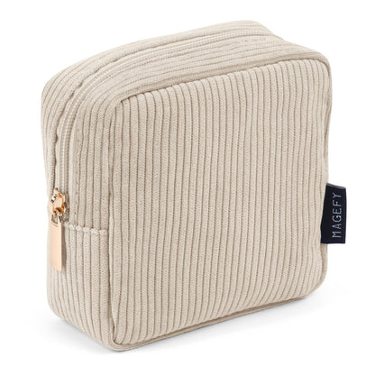 MAGEFY Small Makeup Bag for Purse Mini Cosmetics Bag Corduroy Cute Cosmetic Pouch for Women with Slip-in Pockets
