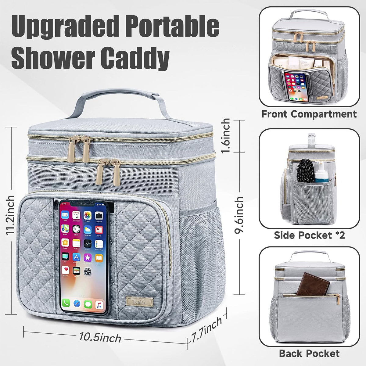 Tealari Large Toiletry Bag for Women Men,Bathroom Bag,Water Resistant Shower Bag,Makeup Bag,Portable Shower Caddy for College Dorm,Hanging Travel Toiletry Bag with Transparent Waterproof Phone Pocket