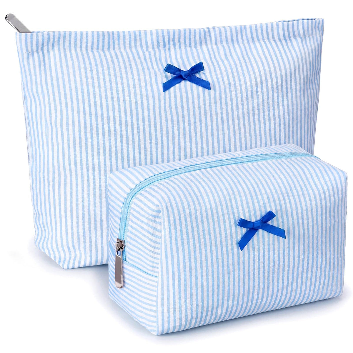 Huhumy 2 Pcs Makeup Bag Set for Women, Khaki, Thin Stripe