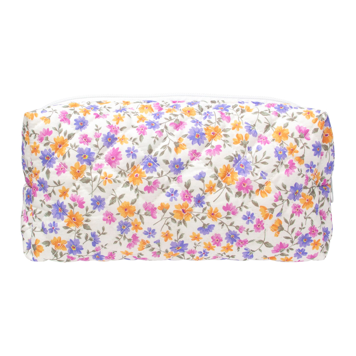 PAZIMIIK Small Quilted Makeup Bag,Zipper Cosmetic Pouch,Grey Floral